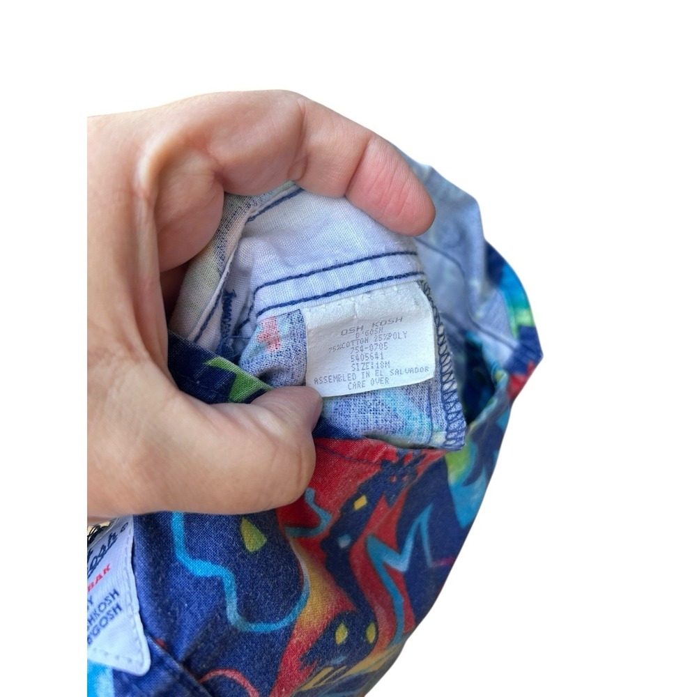 Oshkosh B'Gosh Vintage Vestbak Shortalls '90s Animals Abstract Boys Beach 18 Mos - Picture 3 of 5